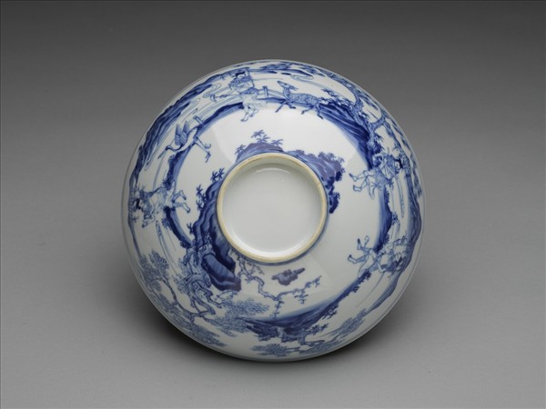 青花山水仕女圖碗