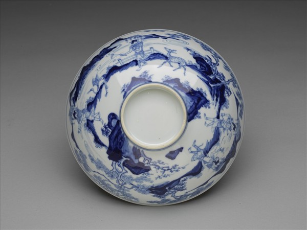 青花山水仕女圖碗