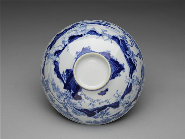 青花山水仕女圖碗