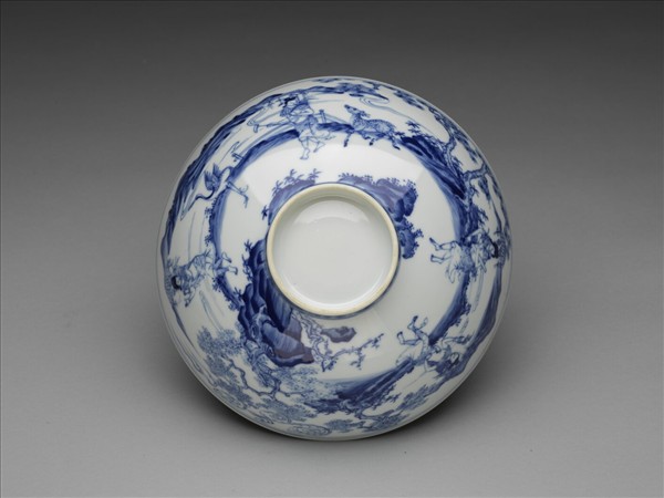 青花山水仕女圖碗