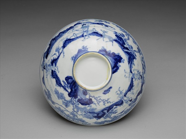 青花山水仕女圖碗