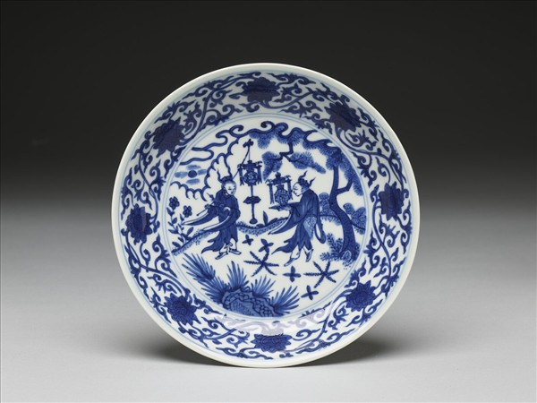 青花人物番蓮紋盤