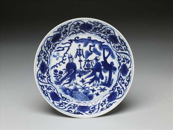 青花人物番蓮紋盤