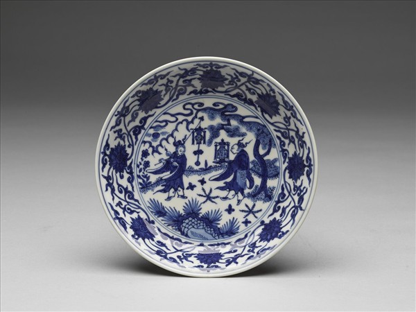 青花人物番蓮紋盤