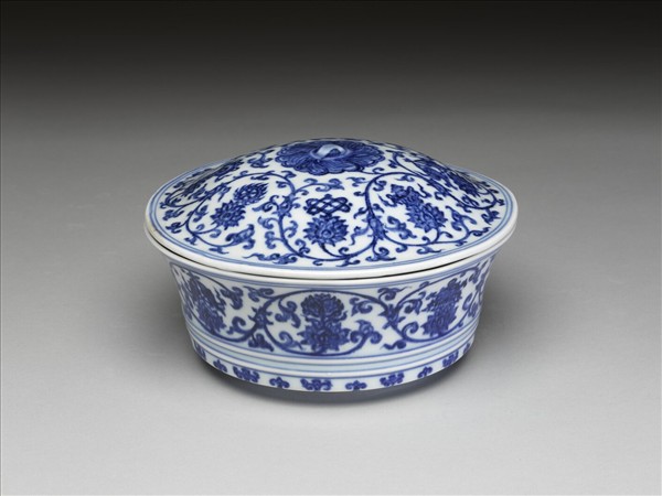 青花番蓮八寶合碗