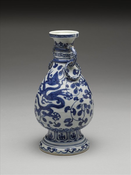 青花雙龍獸耳環瓶