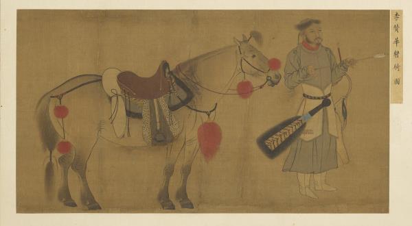 名畫集真　冊　五代李贊華射騎圖