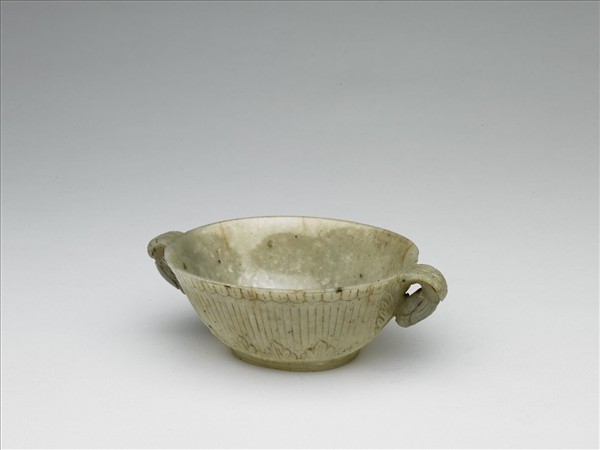 玉平口花蕾形雙柄碗