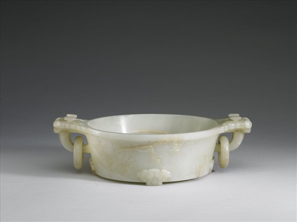 玉花卉湖石圖雙耳水盛