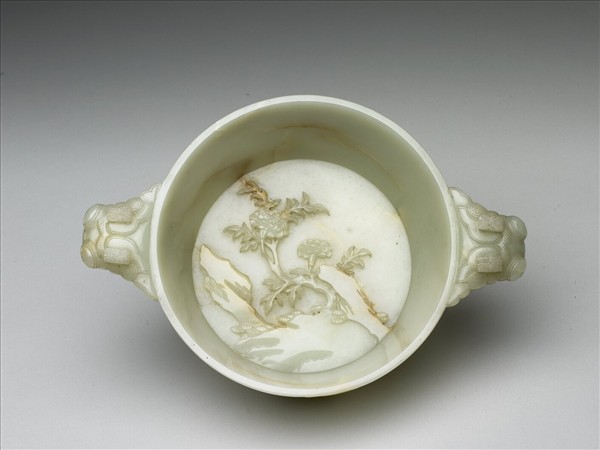 玉花卉湖石圖雙耳水盛