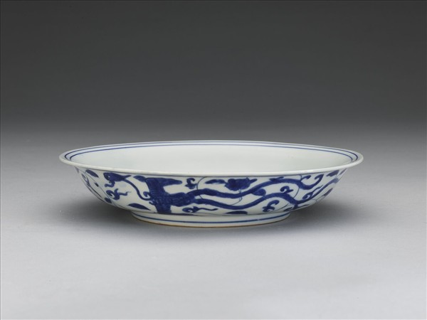 青花鳳凰牡丹紋盤