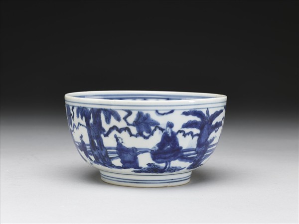 青花山水人物圖碗