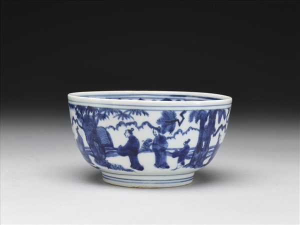 青花山水人物圖碗