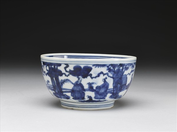 青花山水人物圖碗