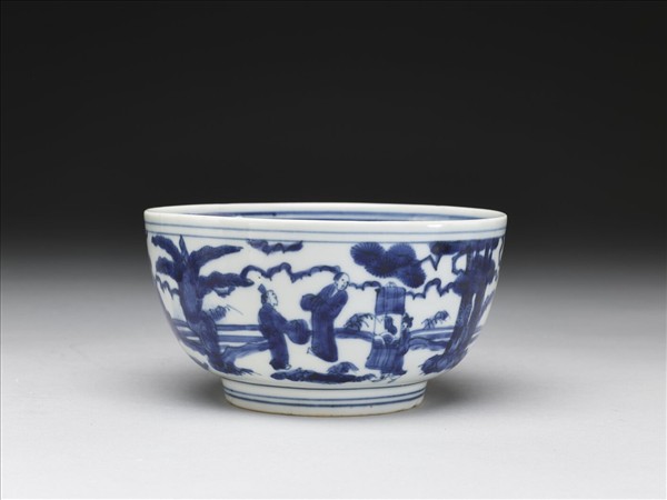 青花山水人物圖碗