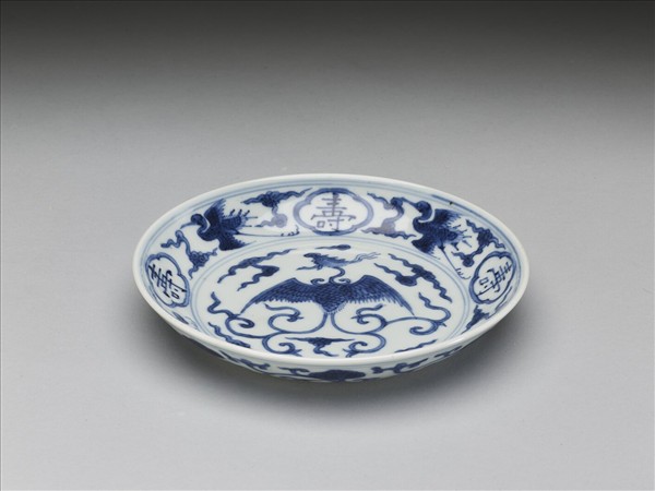 青花鳳鶴紋碟