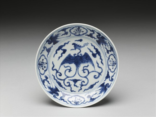 青花鳳鶴紋碟