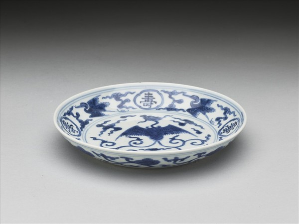 青花鳳鶴紋碟