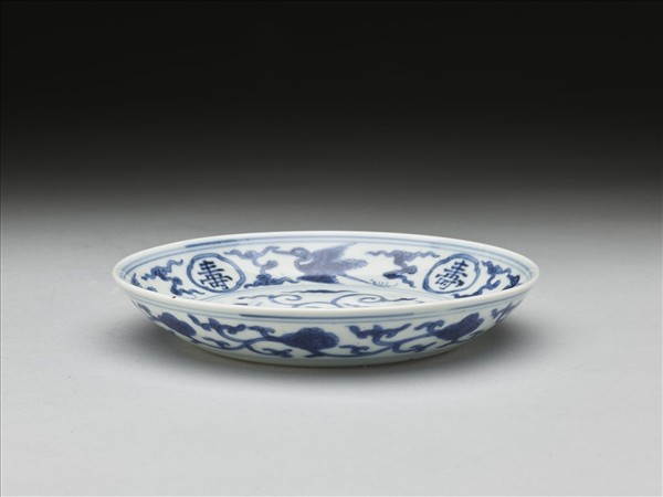 青花鳳鶴紋碟