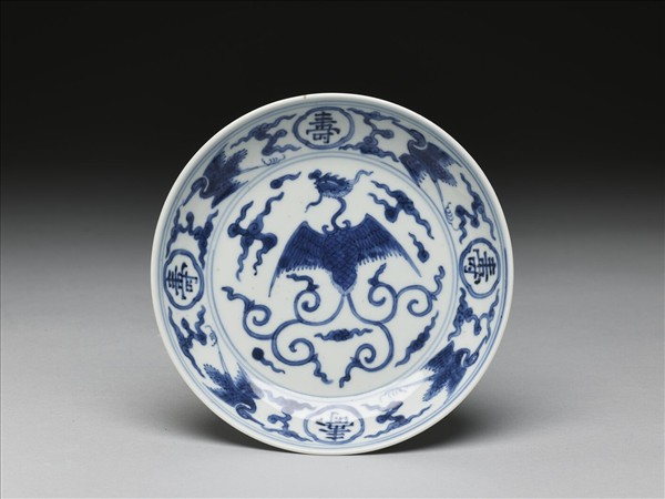 青花鳳鶴紋碟