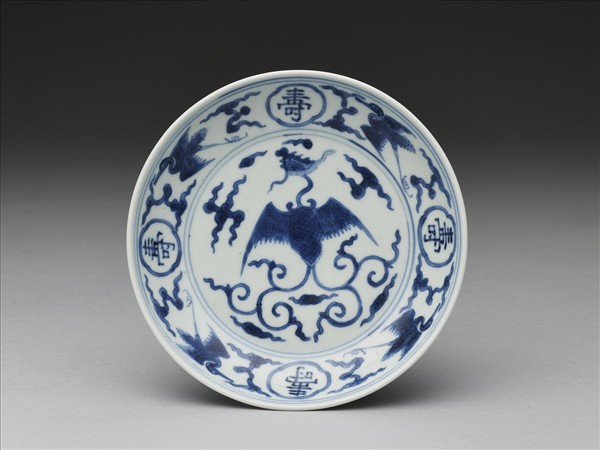 青花鳳鶴紋碟