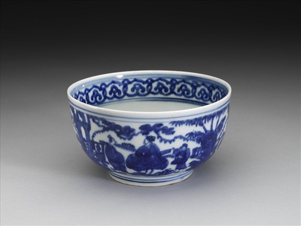 青花山水人物圖碗