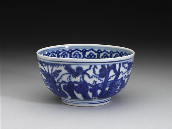 青花山水人物圖碗