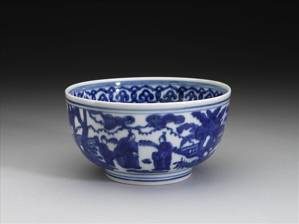 青花山水人物圖碗