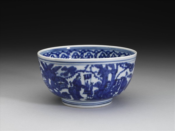 青花山水人物圖碗