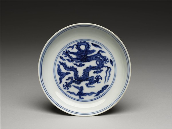 青花雲龍蓮塘鴛鴦碟
