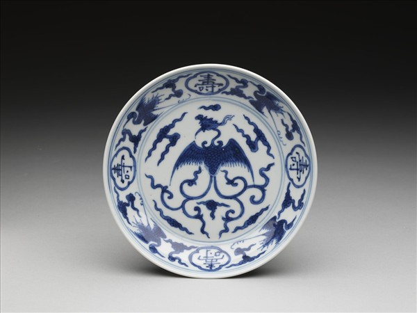青花鳳鶴紋碟