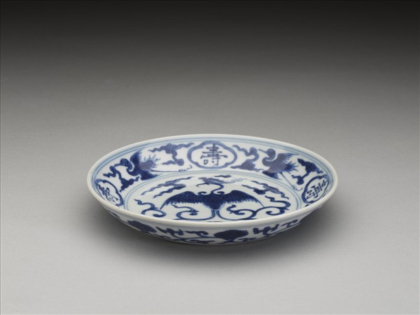 青花雲鶴紋壽字碟