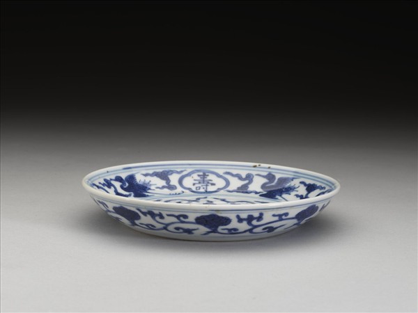 青花雲鶴紋壽字碟