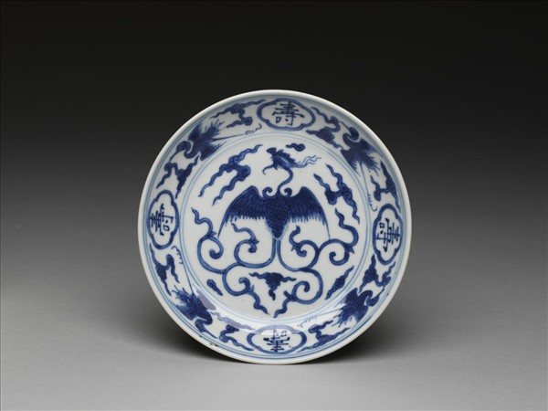 青花雲鶴紋壽字碟