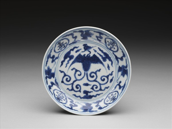 青花鳳鶴紋碟