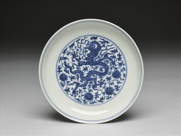 青花蟠龍獅子紋盤