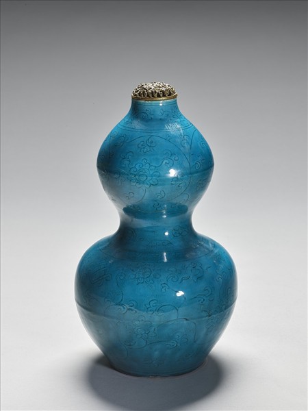 孔雀綠八寶番蓮葫蘆瓶