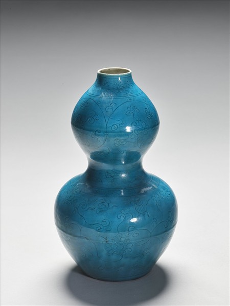 孔雀綠八寶番蓮葫蘆瓶