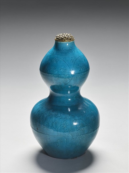 孔雀綠八寶番蓮葫蘆瓶