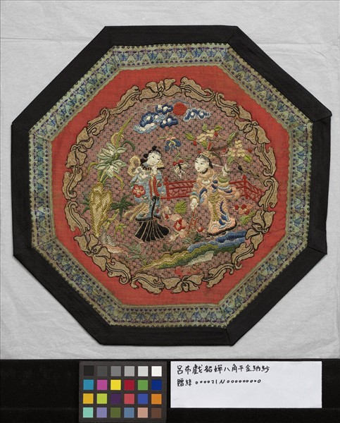 呂布戲貂嬋八角平金納紗