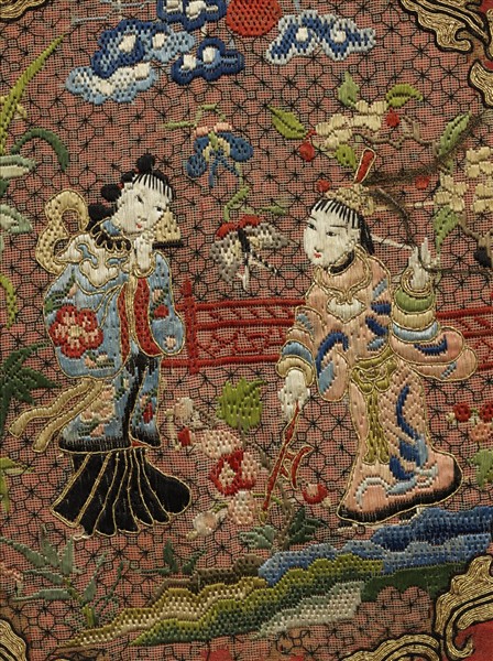 呂布戲貂嬋八角平金納紗