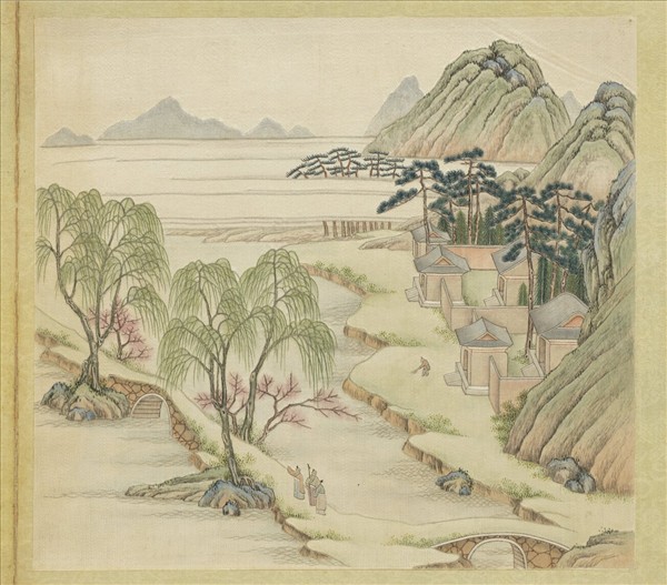 清繡線西湖圖　冊　南屏晚鐘