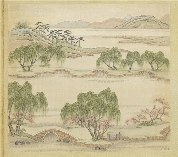 清繡線西湖圖　冊　蘇隄春曉