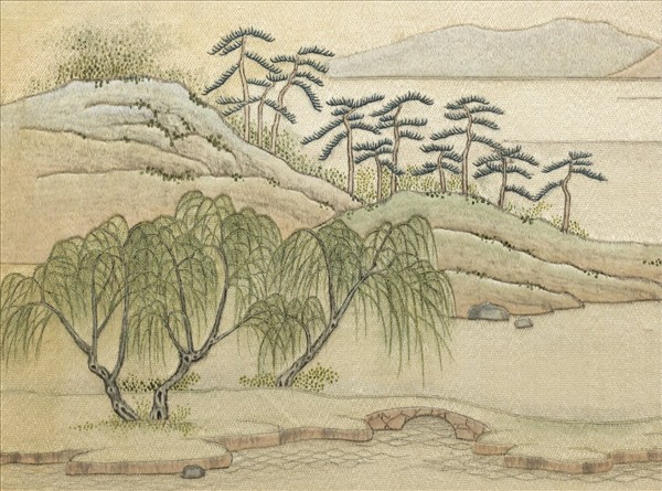 清繡線西湖圖　冊　蘇隄春曉