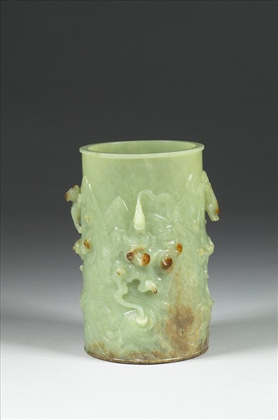 降龍伏虎圖筆筒(玉琮改製)