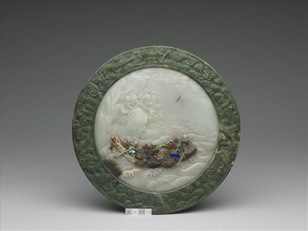 玉嵌寶石浣花溪舟圖插屏