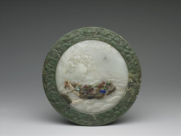 玉嵌寶石浣花溪舟圖插屏