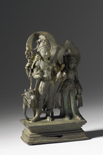 青銅鎏金烏瑪—大自在天及聖牛難提立像