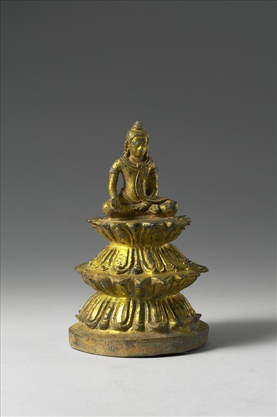 泰國 12-13世紀 青銅鎏金 佛趺坐像