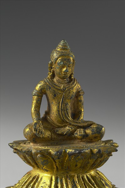 泰國 12-13世紀 青銅鎏金 佛趺坐像